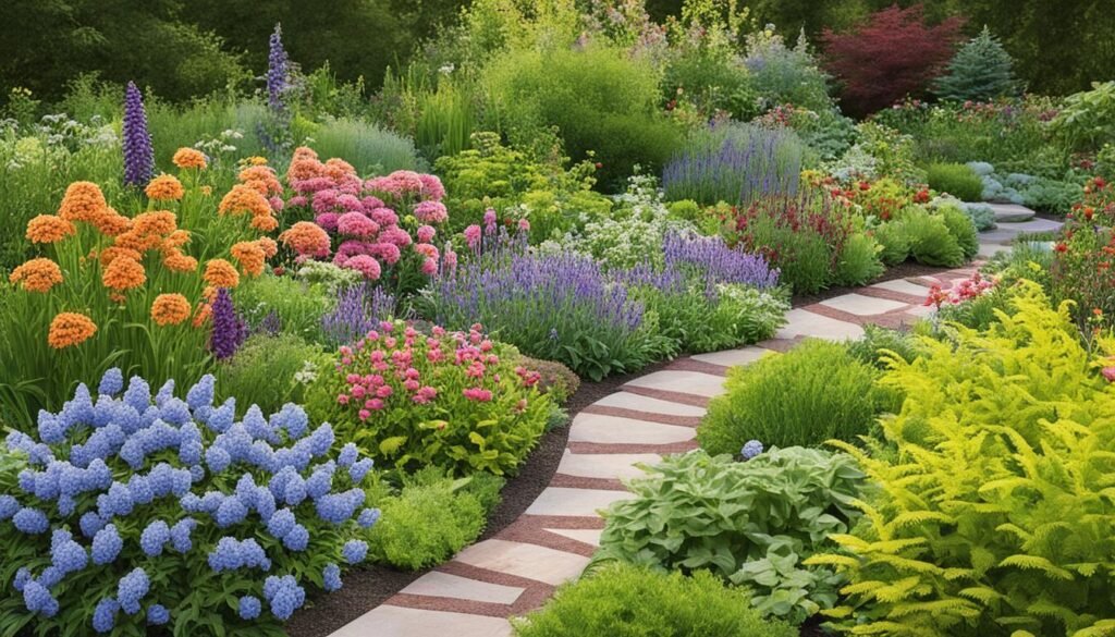 Easy-care perennials in a garden