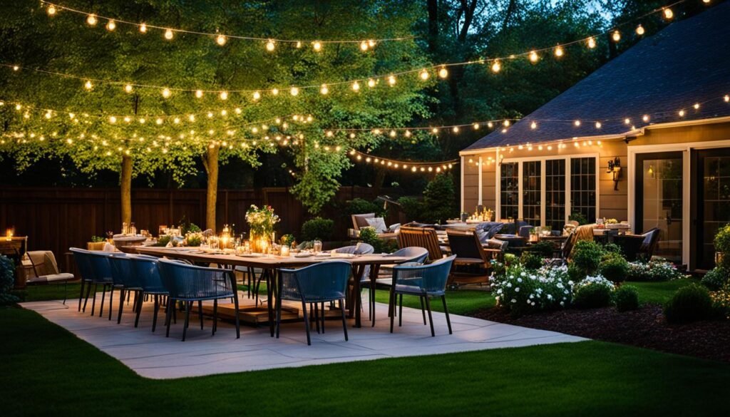 Outdoor string lights in backyard