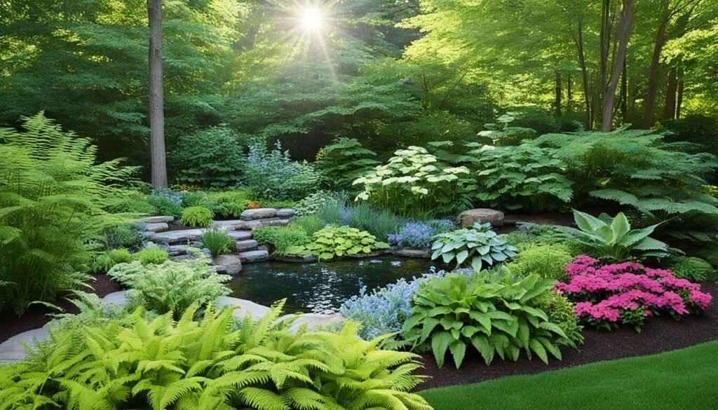 Shade plants in a garden