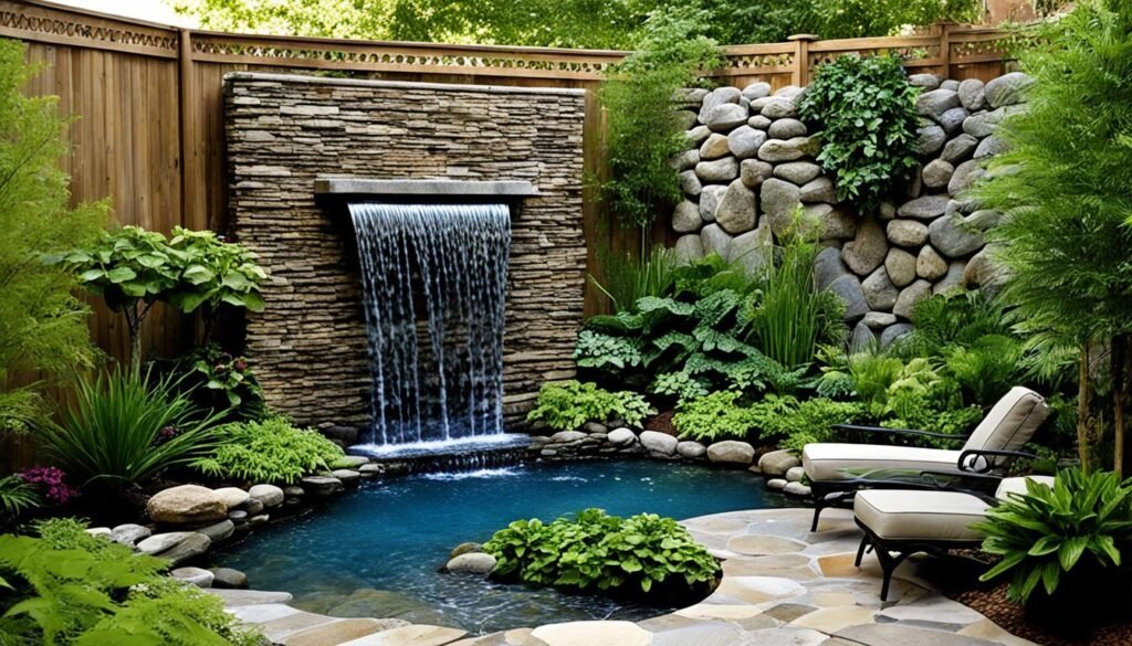 Vertical water feature in a small garden