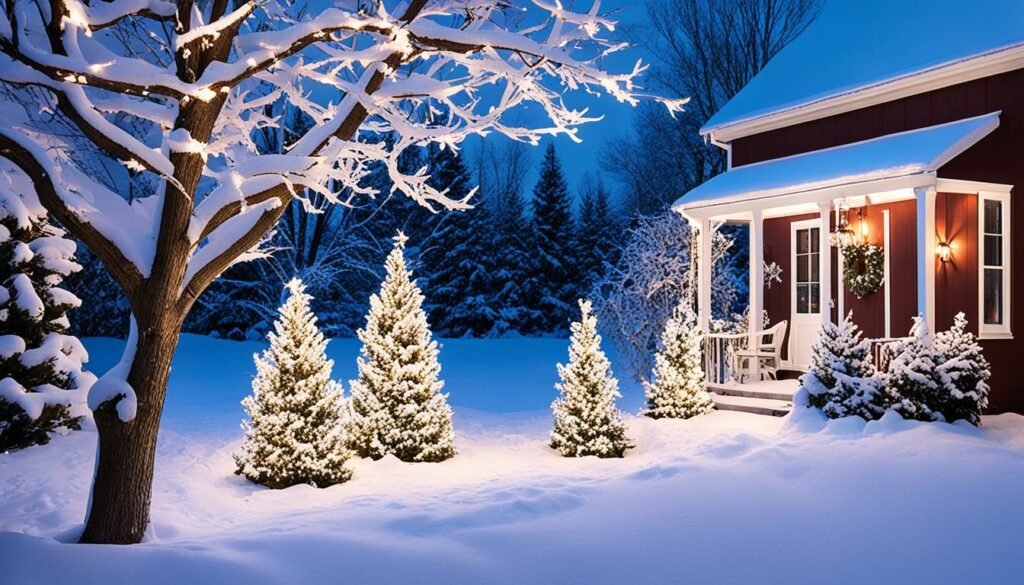 seasonal outdoor lighting in winter