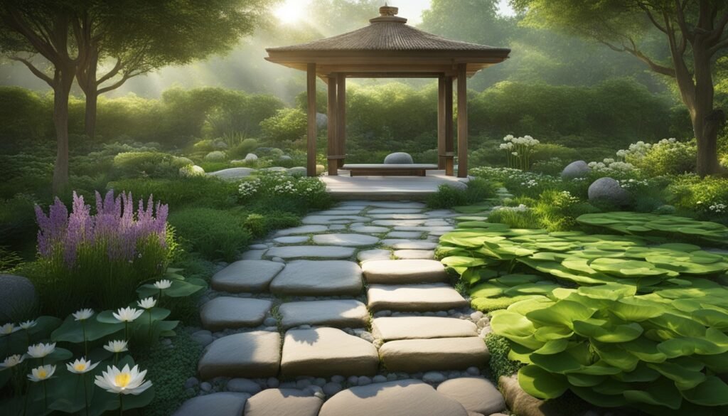 Calming plants in a meditation garden