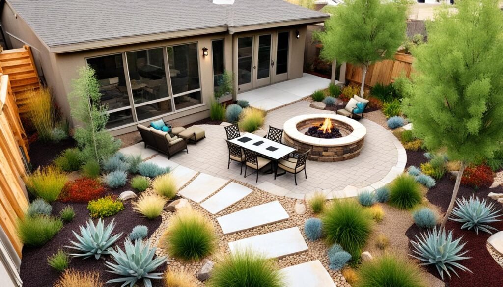 Xeriscape design with functional outdoor living space